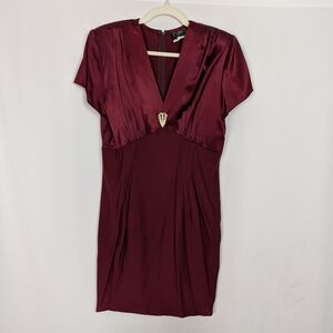 NIKLI Burgundy Satin Dress Art Deco Rhinestone Clasp 12